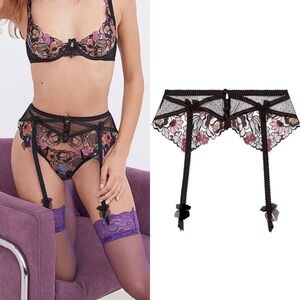 FOR LOVE & LEMONS Black/Gold Luella Garter Belt